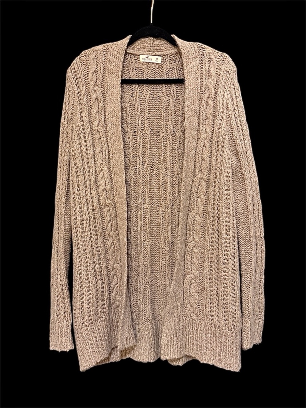 Hollister Open Cable-Knit Cardigan in Light Taupe Size M